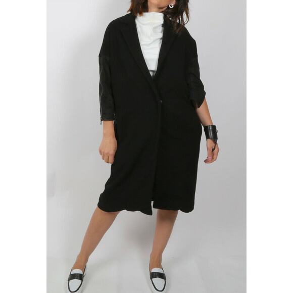 KAUFMANFRANCO Black Leather Sleeve Long Coat Size M - Picture 7 of 12